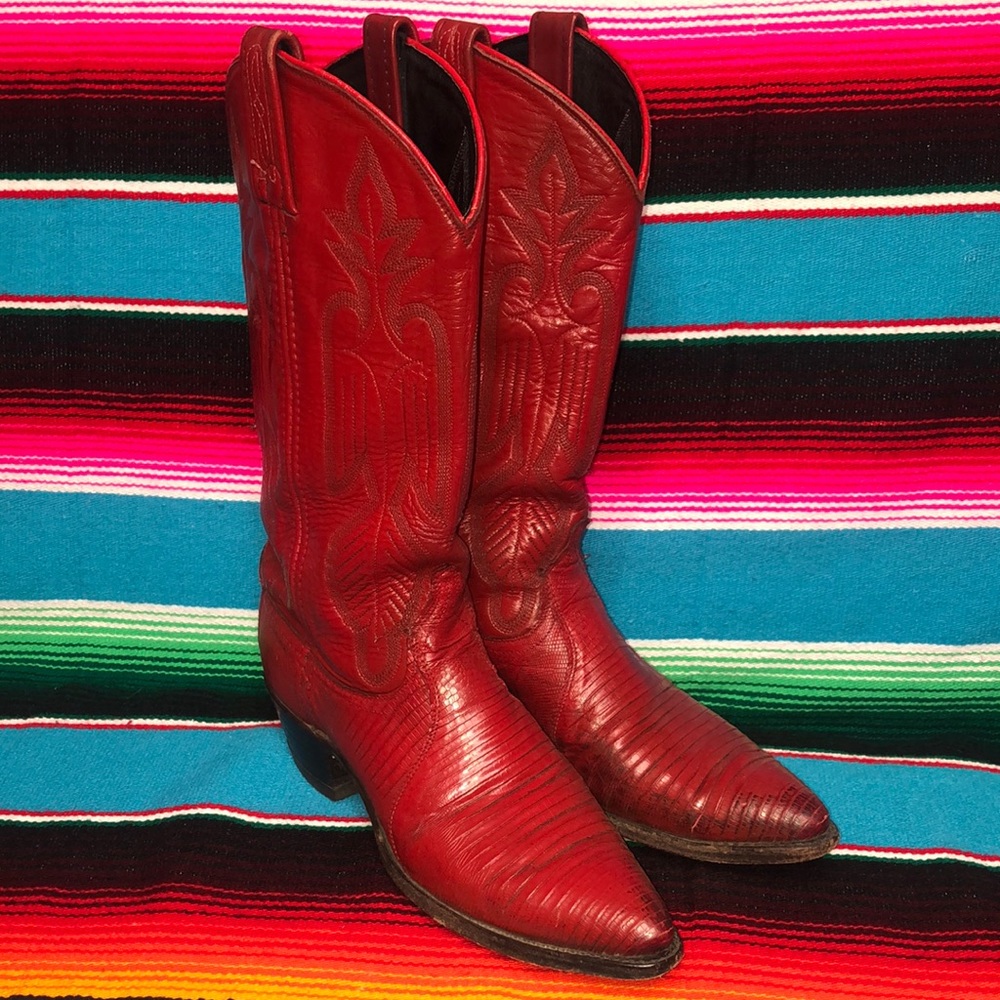 VINTAGE Dan Post Red Lizard Cowboy boots